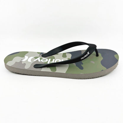Hurley Mens Brown Green Camo Logo Flip Flop Pool Beach Sandals