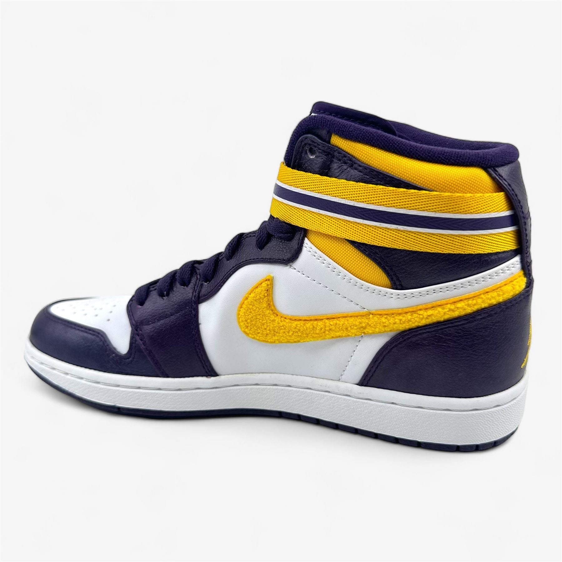Jordan Air Jordan 1 High Strap Grand Purple Varsity Maize White Mens LA Lakers Sneaker
