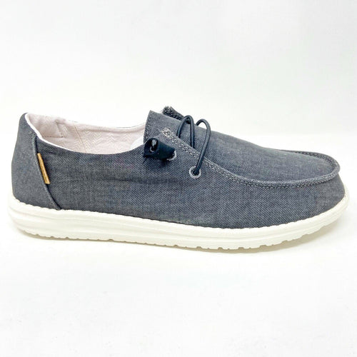 Hey Dude Womens Wendy Chambray Off Black Slip On Comfort Shoes