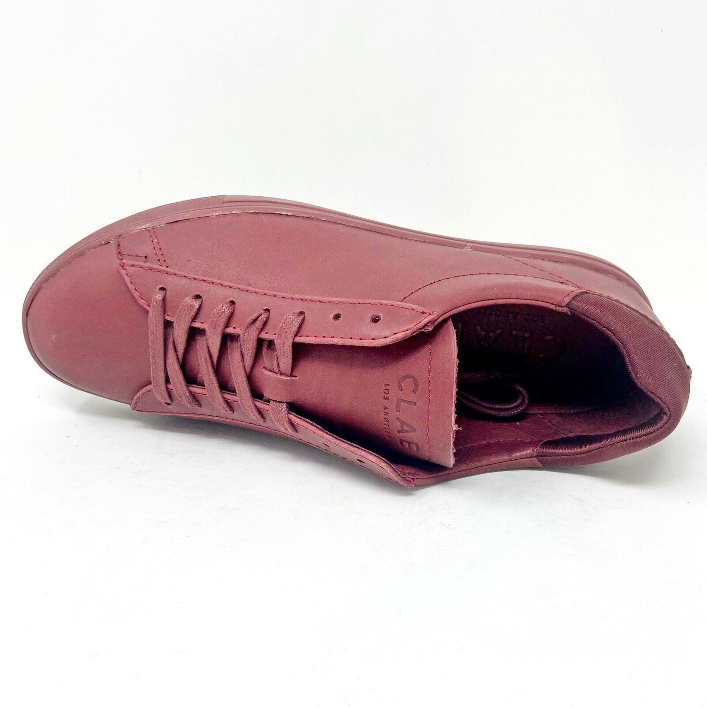 Clae Bradley Merlot Full Grain Leather Red Mens Premium Casual Sneakers