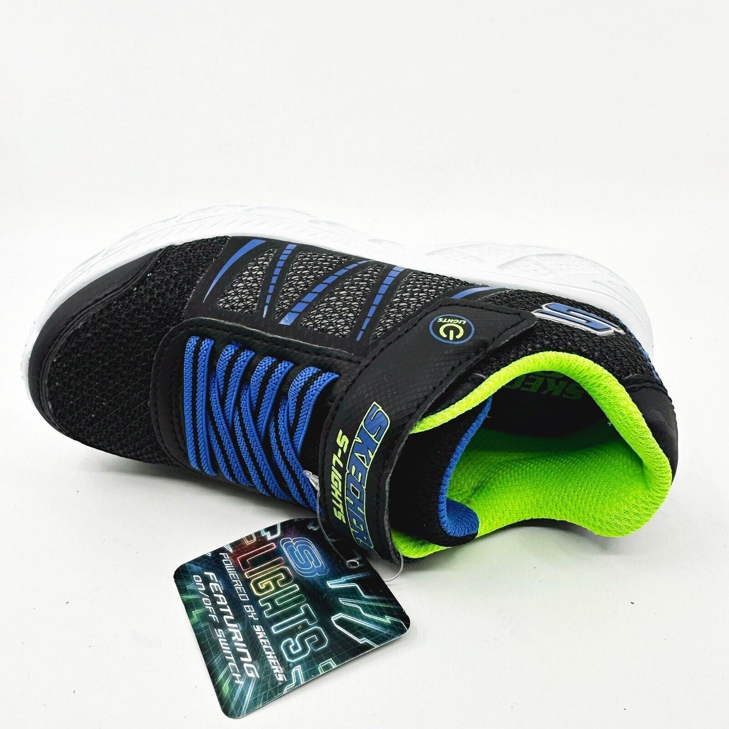 Skechers S Lights Dunamic Flash Black Blue Lime Kids Boys Size 11 Sneakers