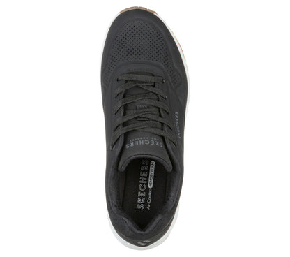 Women's Wide Fit Skechers 73690 Uno - Stand On Air Walking Street Wear Trainers - Black/White