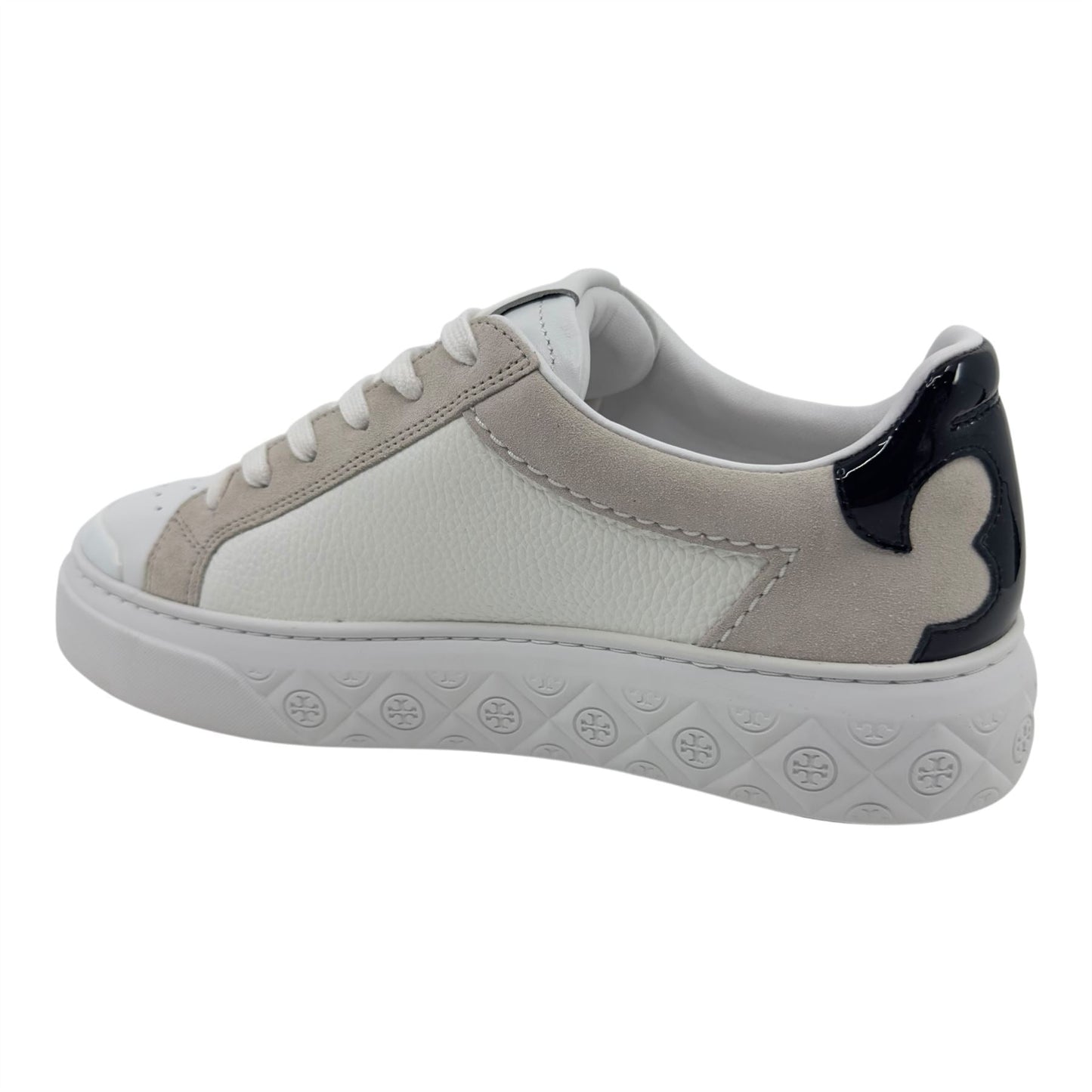 Tory Burch Ladybug Titanium White Black Womens Casual Tumbled Leather Sneaker