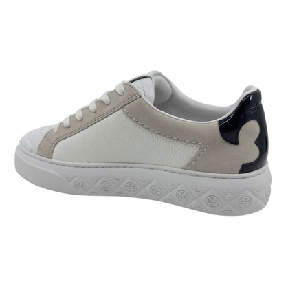 Tory Burch Ladybug Titanium White Black Womens Casual Tumbled Leather Sneaker