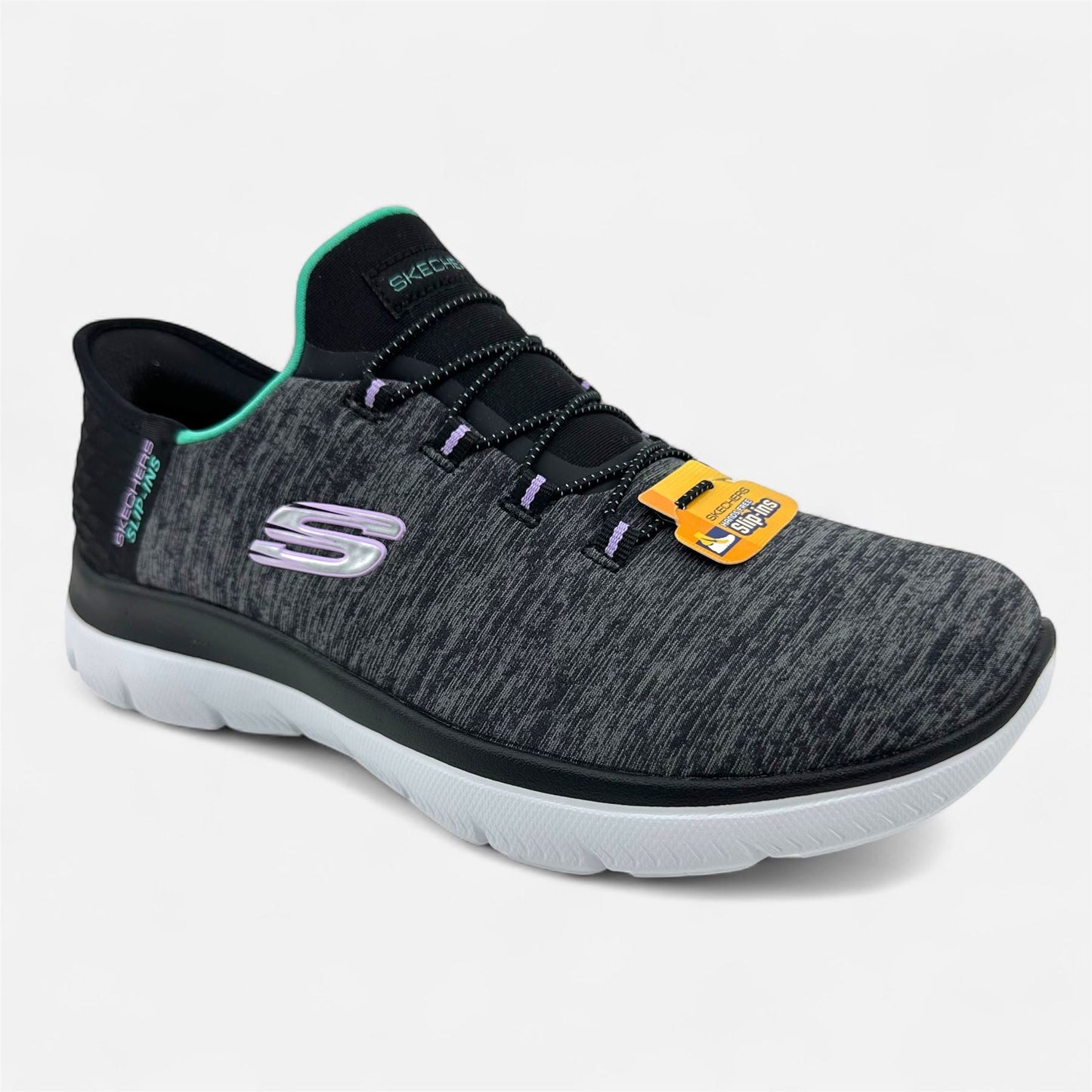 Skechers Summits Dazzling Haze Black Turquoise Womens Wide Slip Ins Sneaker