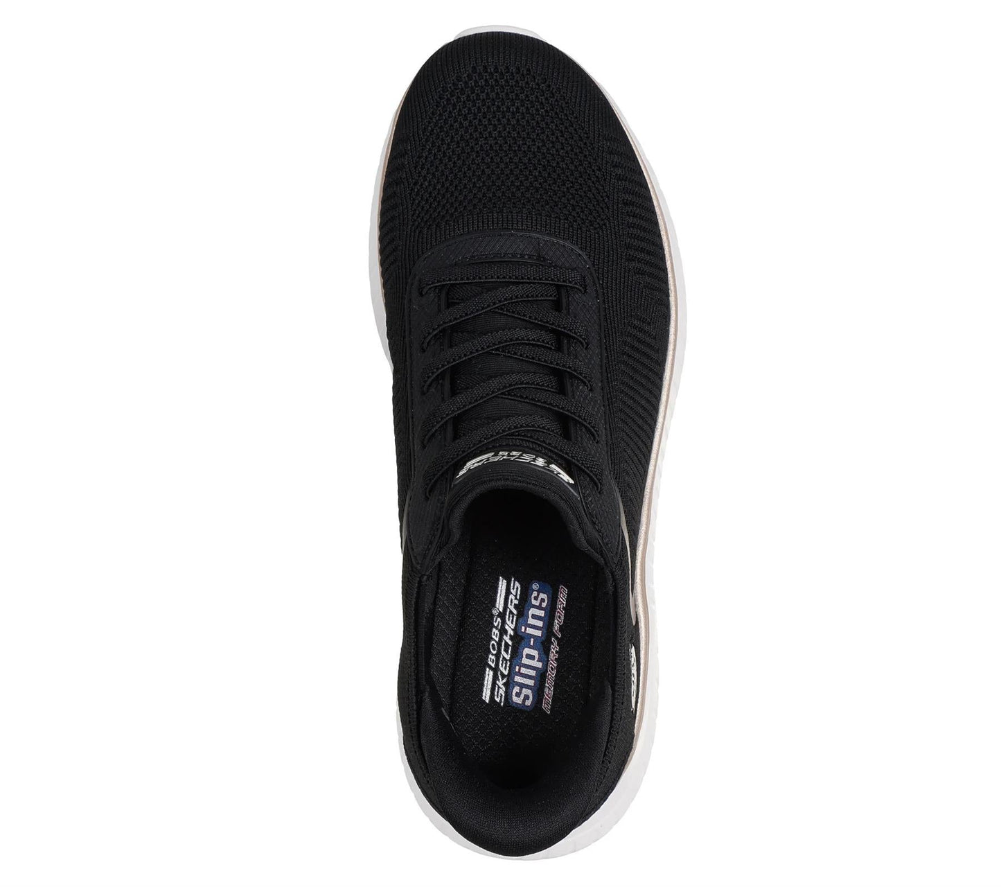 Women's Wide Fit Skechers Slip-ins 117497 Waves Bobs Sport Squad Trainers - Black/Gold