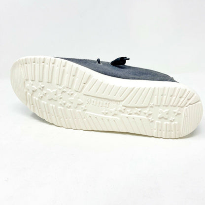 Hey Dude Womens Wendy Chambray Off Black Slip On Comfort Shoes