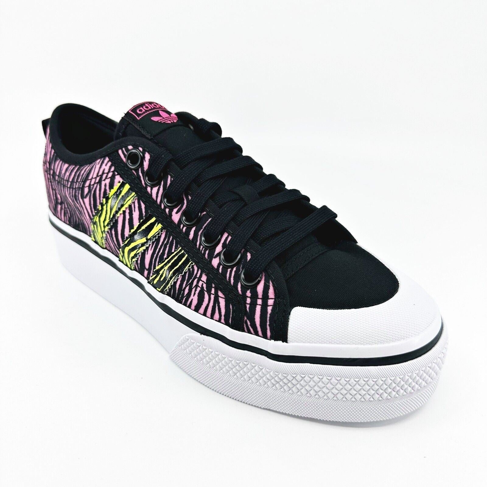 Adidas Originals Nizza Platform Black Yellow Pink Zebra Womens Sneakers IE9626