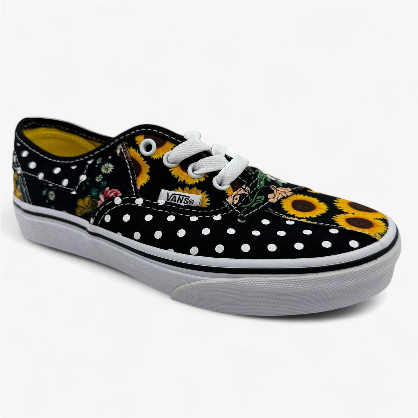 Vans Authentic Patch Sunflower Black Yellow Kids Girls Size 3 Athletic Sneaker
