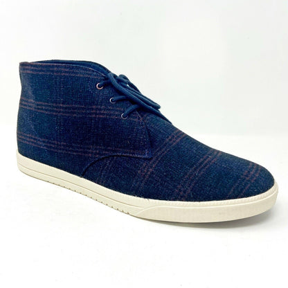 Clae Strayhorn Textile Deep Navy Plaid Wool Mens Mid Premium Casual Sneakers