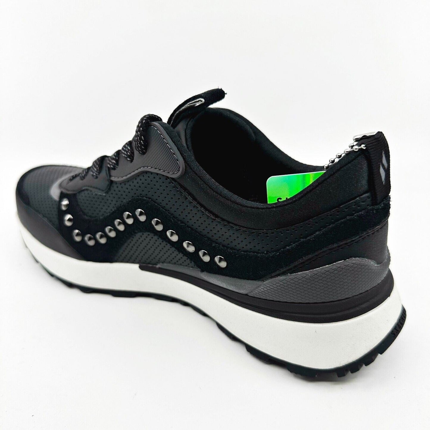 Skechers Sunny Street Leatheret Black Gray Womens Comfort Athletic Sneakers