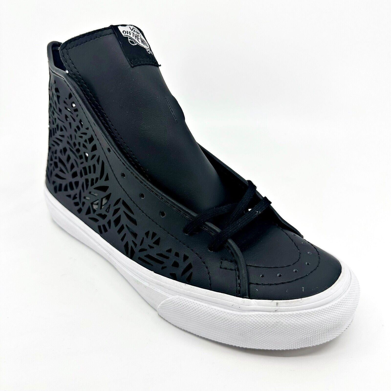 VANS Sk8 Hi Decon Slim (Cut-out) Leaves Black Leather Womens Shoes