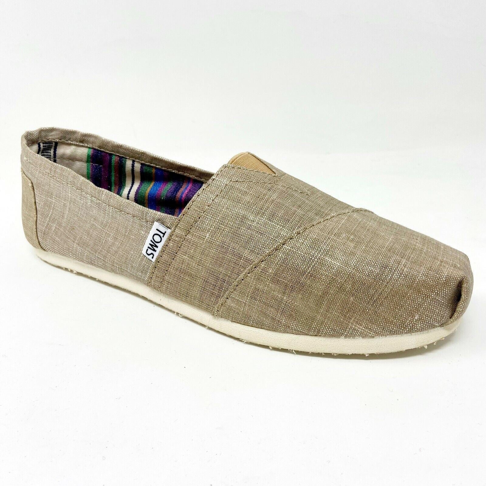 Toms Classics Champagne Metallic Linen Womens Size 6 Slip On Casual Flat Shoes
