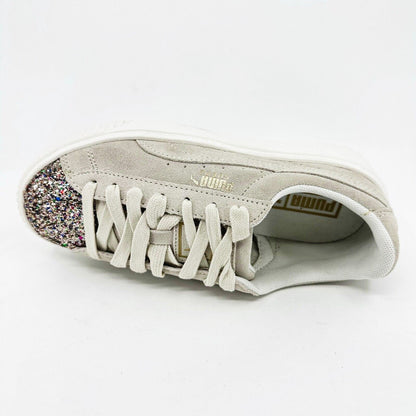 Puma Suede Platform Crushed Gem Marshmallow Metallic Gold Womens 365866 02
