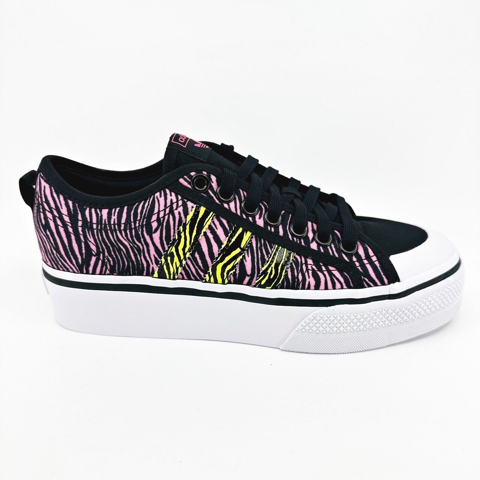 Adidas Originals Nizza Platform Black Yellow Pink Zebra Womens Sneakers IE9626