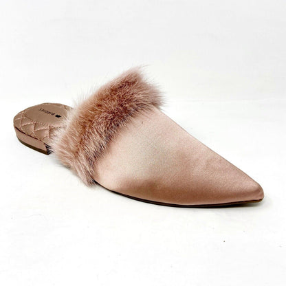 Birdies The Dove French Rose Womens Mink Fur Pointed Toe Slip On Mules