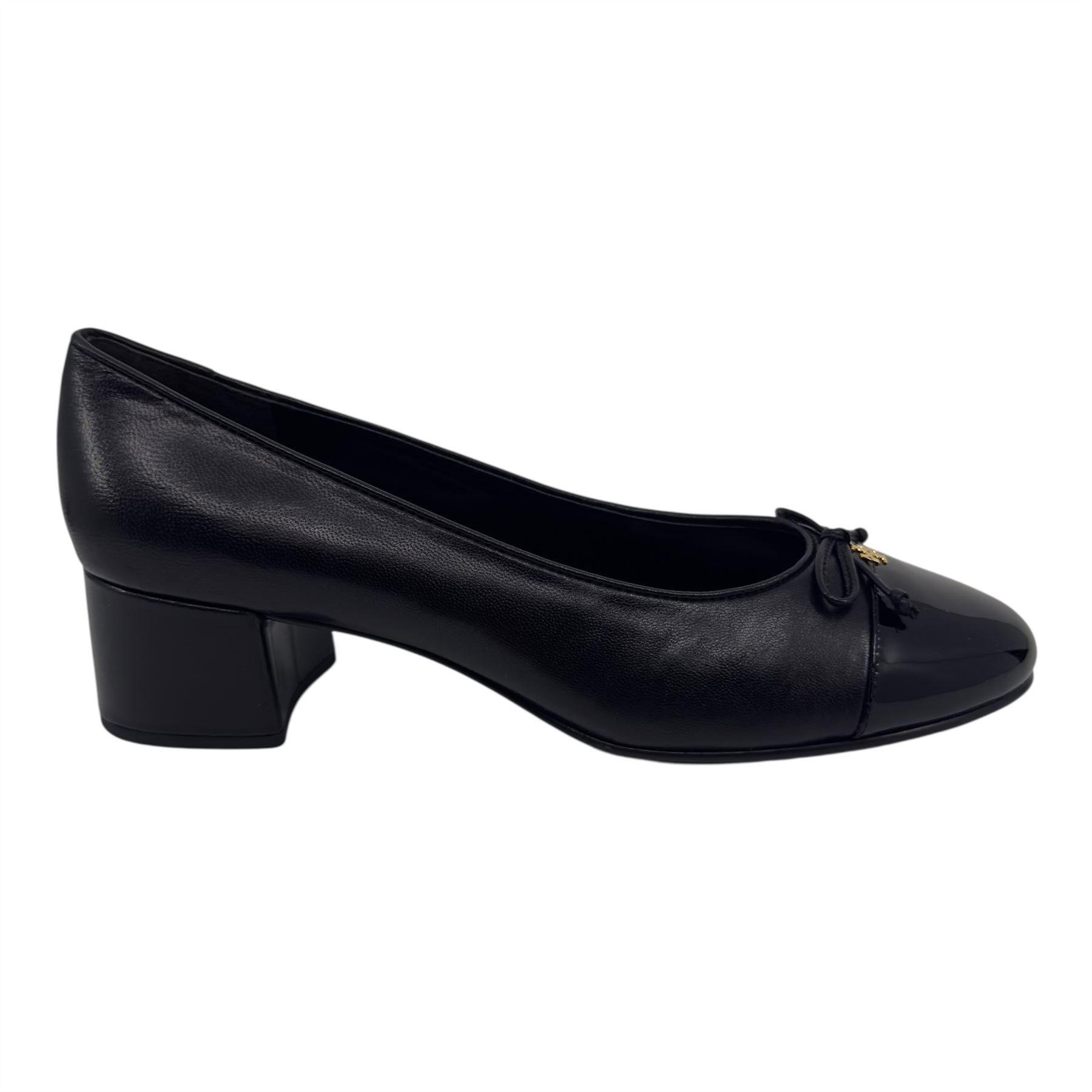 Tory Burch Cap Toe Pump 45MM Perfect Black Womens Heel Goat Leather Pump