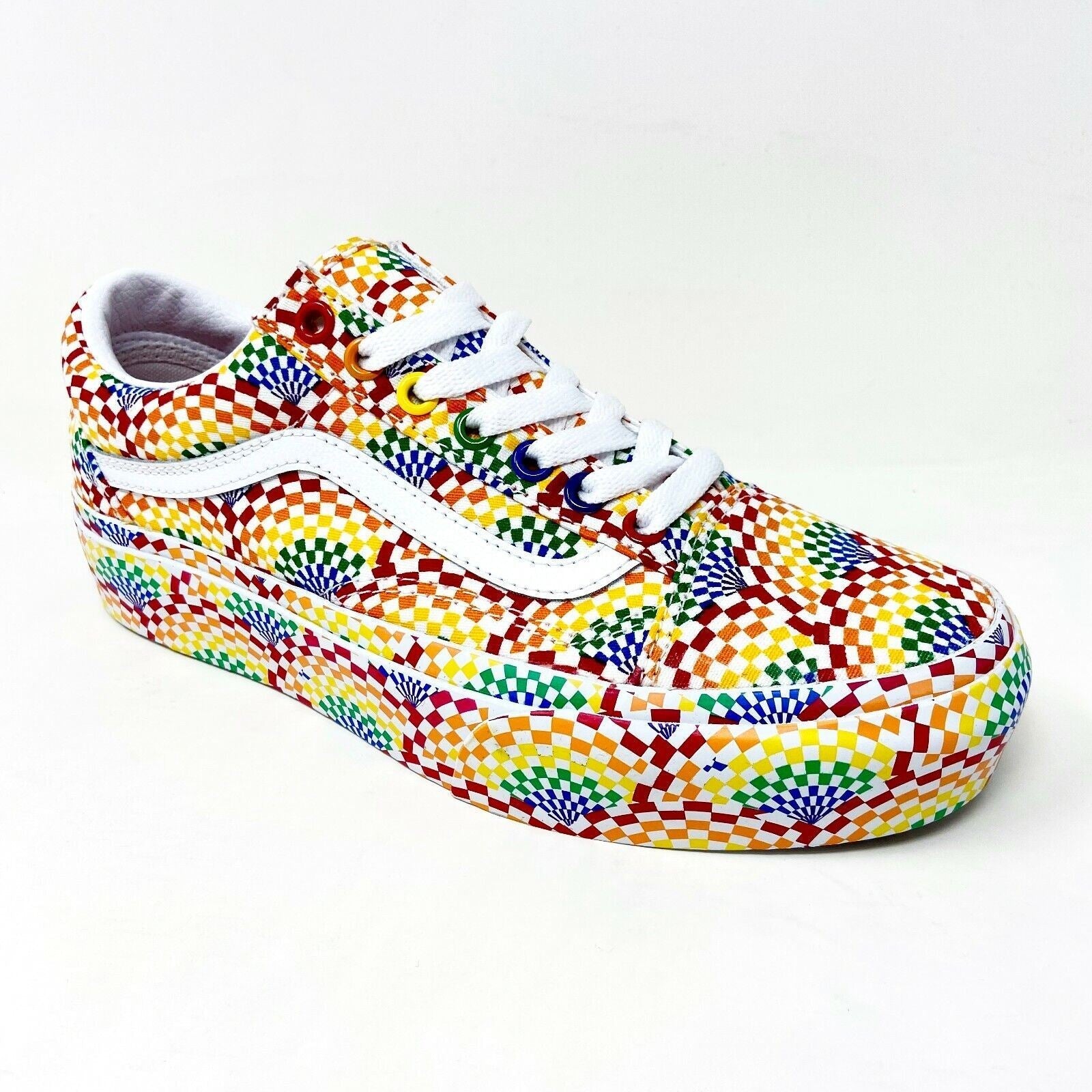 Vans Old Skool Platform (Pride) Multi True White Multi LGBTQ Womens Casual Shoes