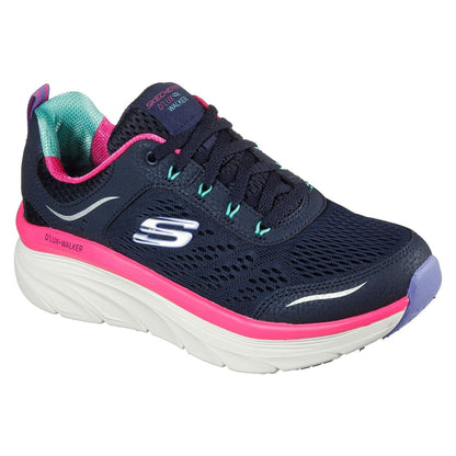 Women's Wide Fit Skechers 149023 D'lux Walker Infinite Motion Sports Trainers - Navy/Multi