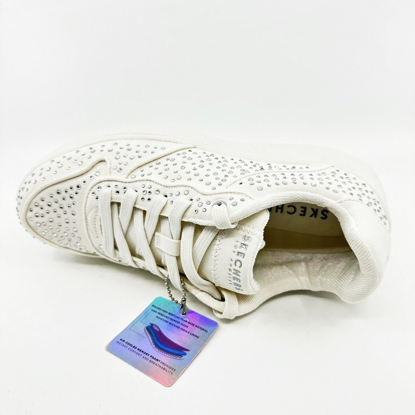 Skechers Upbeats Shiny Stepper White Silver Womens Size 8 Comfort Sneakers