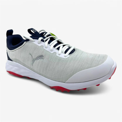 PUMA Fusion Pro White Navy Red Mens Extra Wide Spikeless Golf Shoes