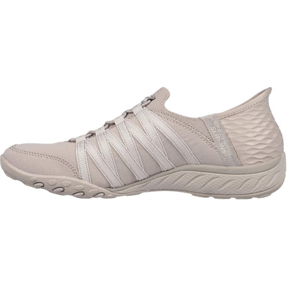 Women's Wide Fit Skechers 100593 Breathe Easy Roll With Me Shoes - Taupe