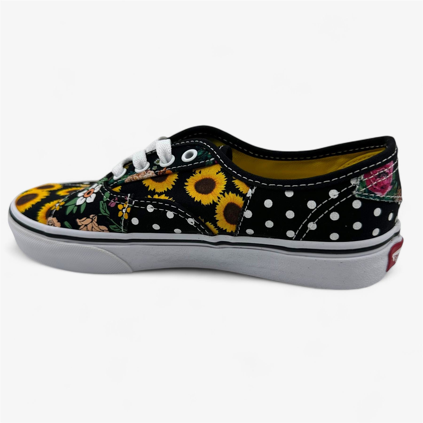 Vans Authentic Patch Sunflower Black Yellow Kids Girls Size 3 Athletic Sneaker