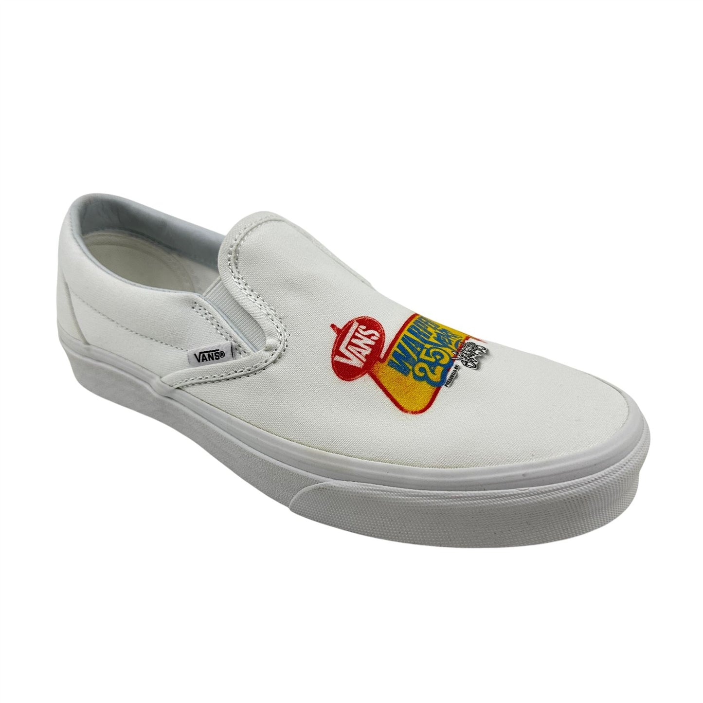 VANS Classic Slip On White Mens Athletic Warped Tour 25 Years Sneaker