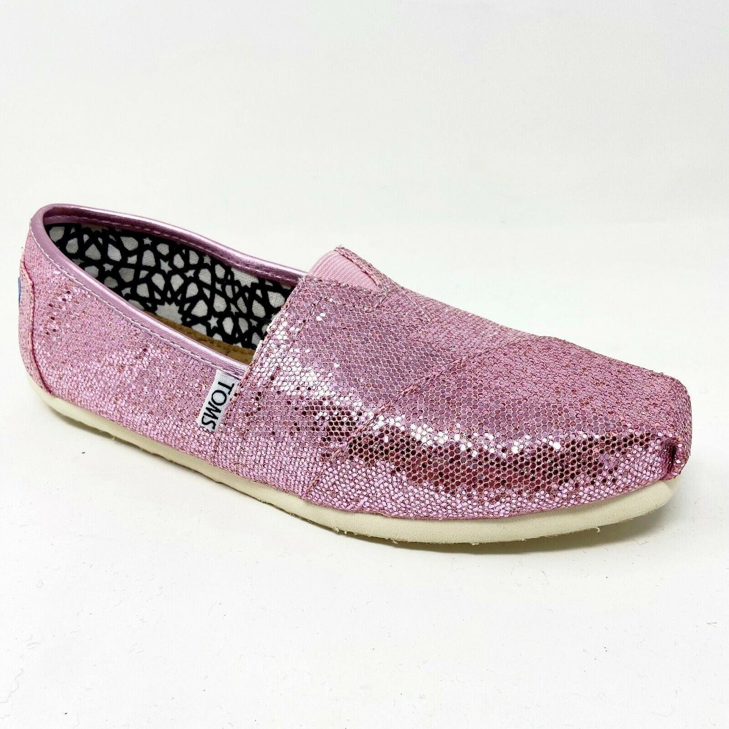 Toms Classics Pink Glitter Womens Size 6 Slip On Casual Canvas Flat Shoes
