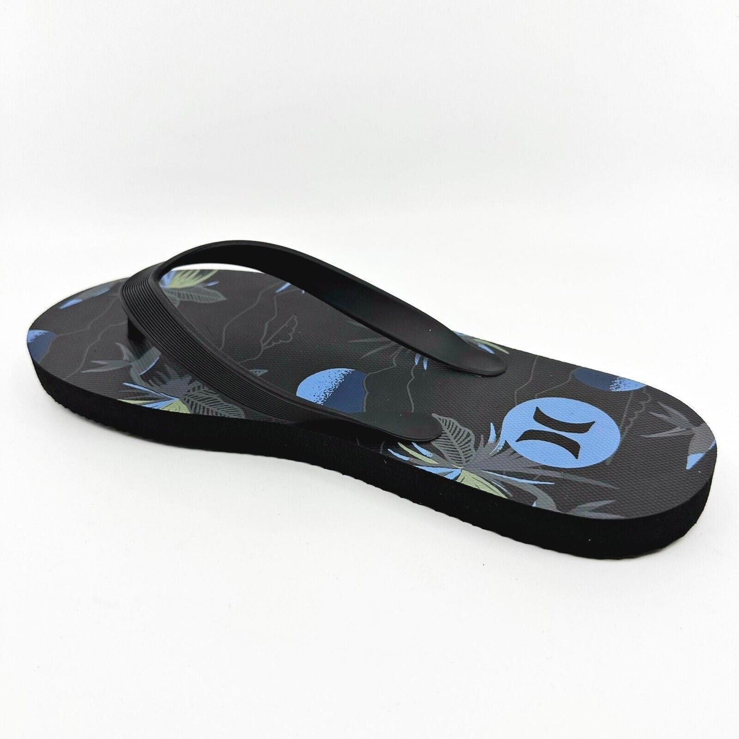 Hurley Mens Black Blue Logo Flip Flop Pool Beach Sandals