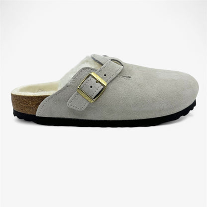 Birkenstock Boston VL Shearling Antique White Womens Casual Soft Footbead Clog
