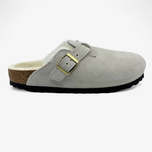 Birkenstock Boston VL Shearling Antique White Womens Casual Soft Footbead Clog