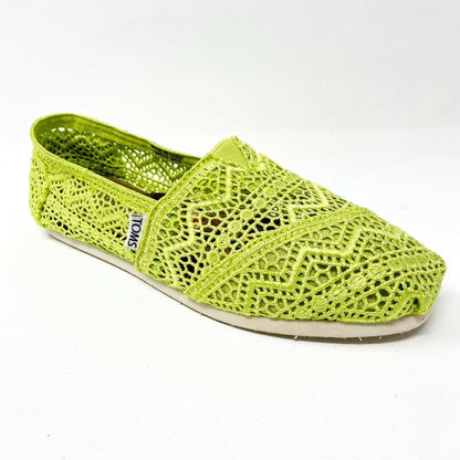 Toms Classics Neon Lime Crochet Womens Slip On Casual Canvas Flat Shoes