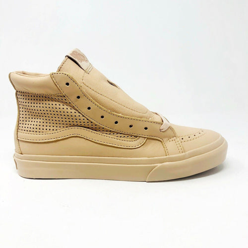Vans Sk8 Hi Slim Cutout (Square Perf) Amberlight Beige Womens Leather Shoes