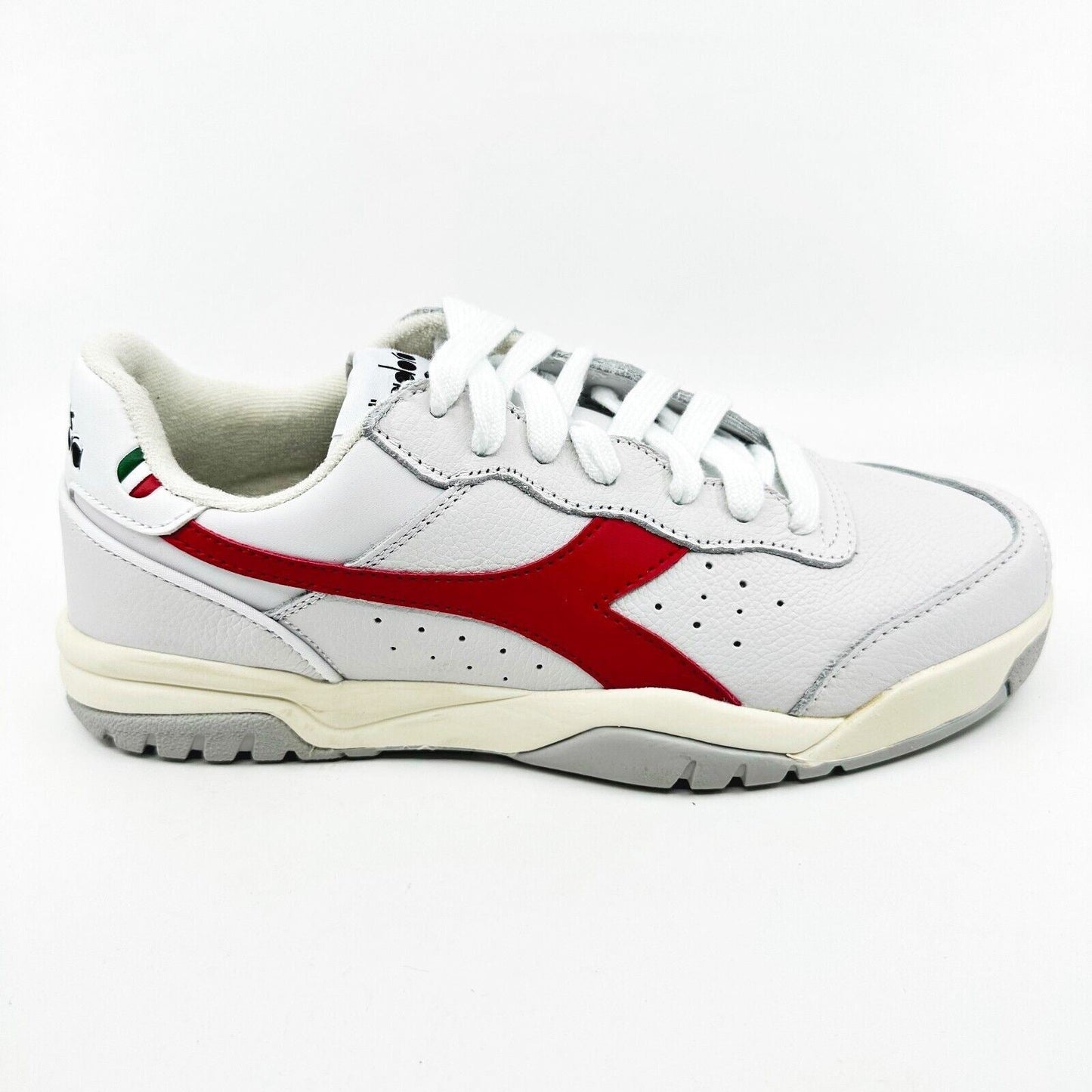 Diadora Maverick H.O.C. White Red Italy Mens Full Grain Leather Sneakers