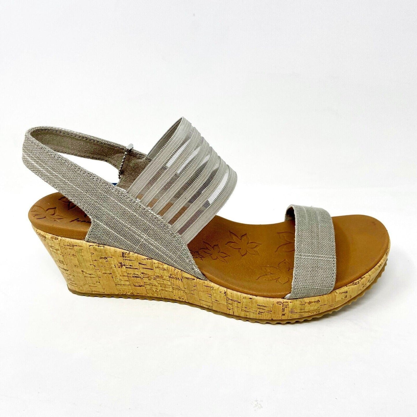 Skechers Beverlee Smitten Kitten Taupe Womens Size 10 Wedge Foam Strap Sandals