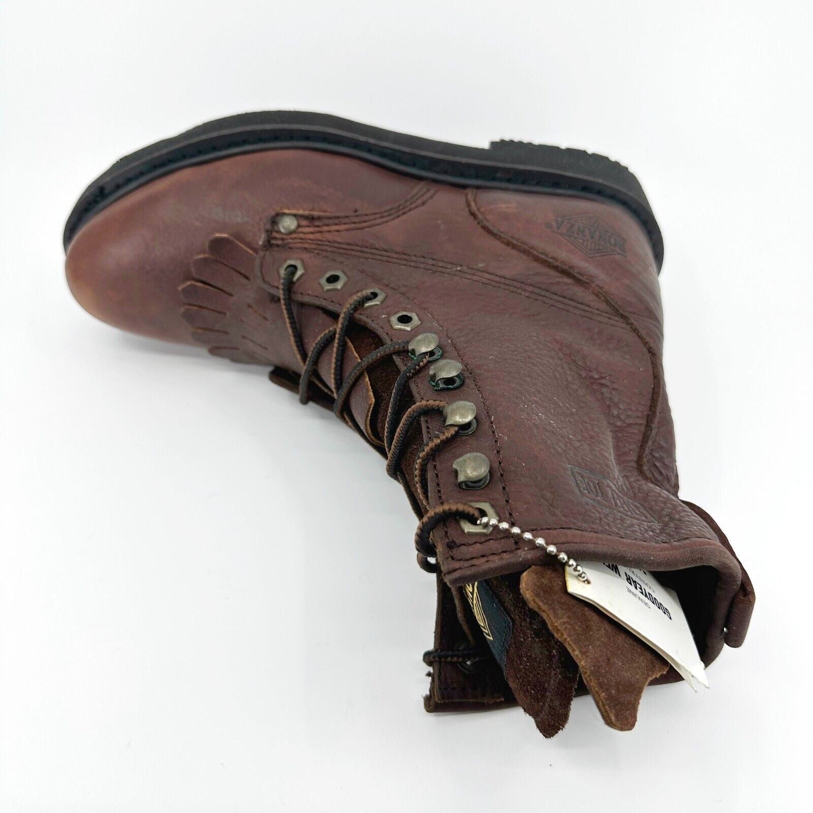 Bonanza 8" Kiltie Lacer Brown Oiled Leather Mens Steel Toe Work Boots BAT817