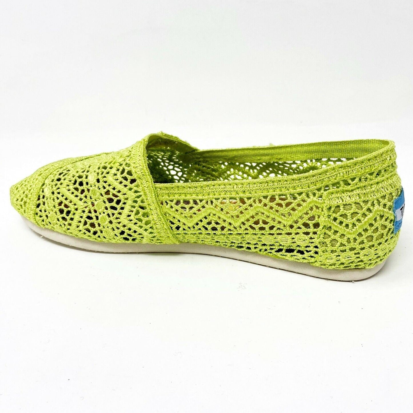 Toms Classics Neon Lime Crochet Womens Slip On Casual Canvas Flat Shoes