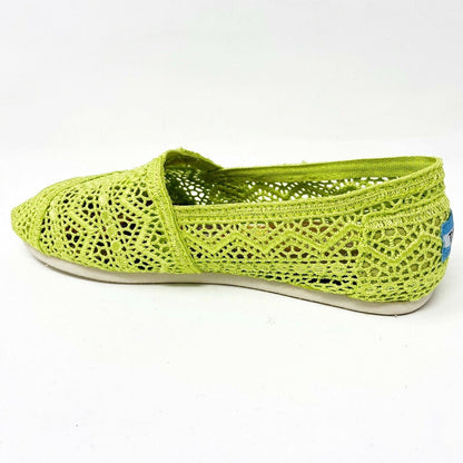 Toms Classics Neon Lime Crochet Womens Slip On Casual Canvas Flat Shoes