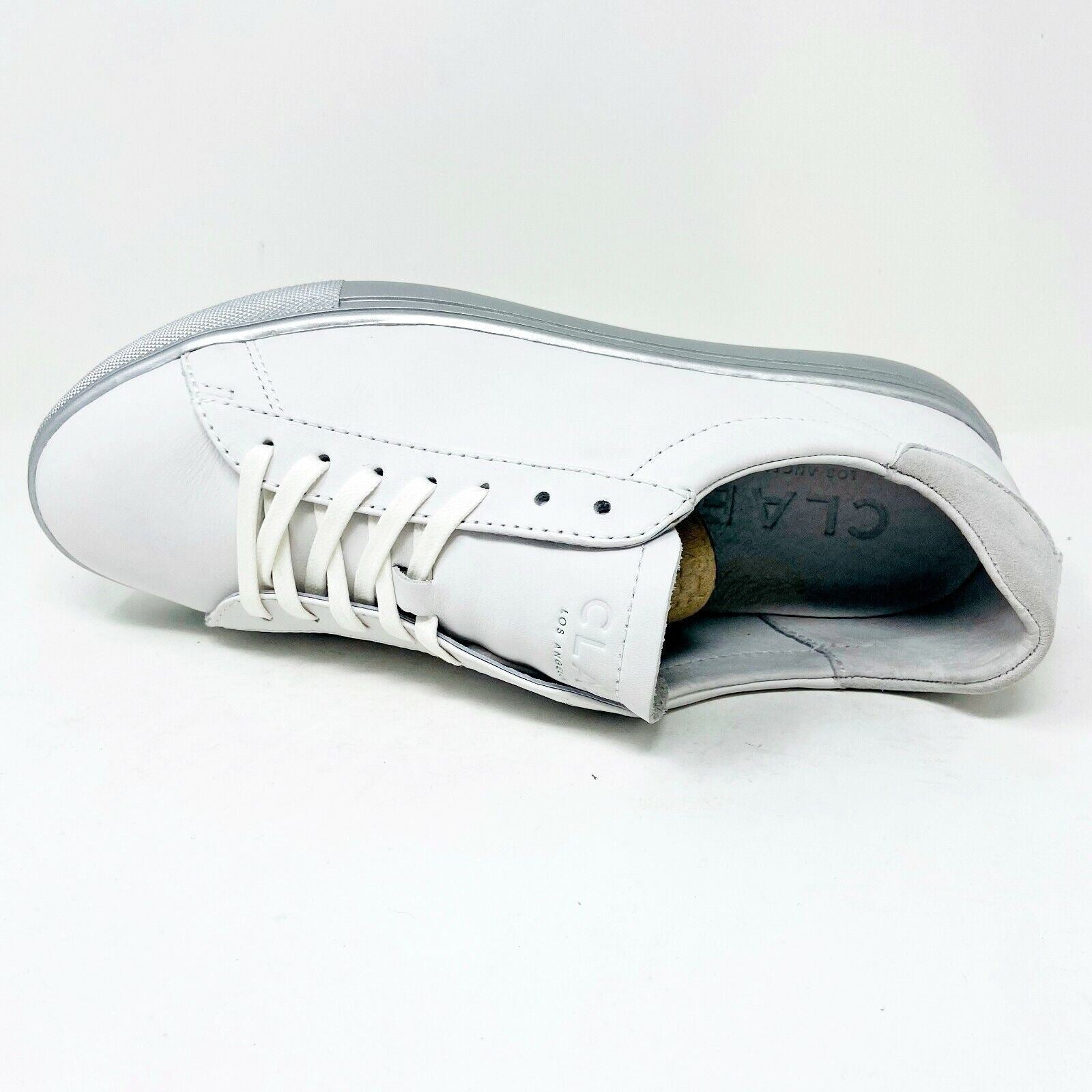 Clae Bradley White Silver Mens Premium Casual Sneakers