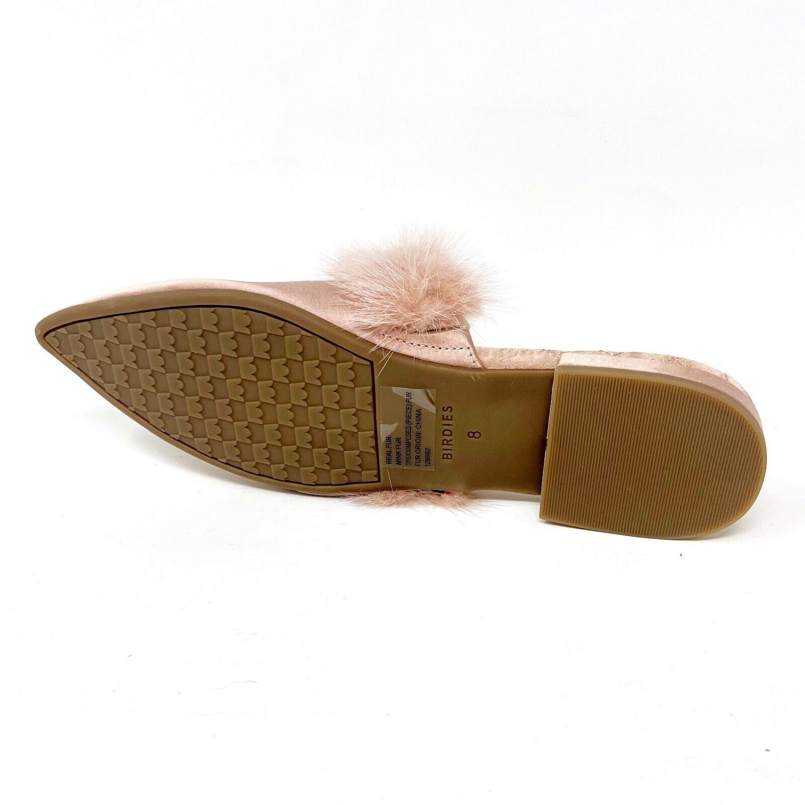 Birdies The Dove French Rose Womens Mink Fur Pointed Toe Slip On Mules