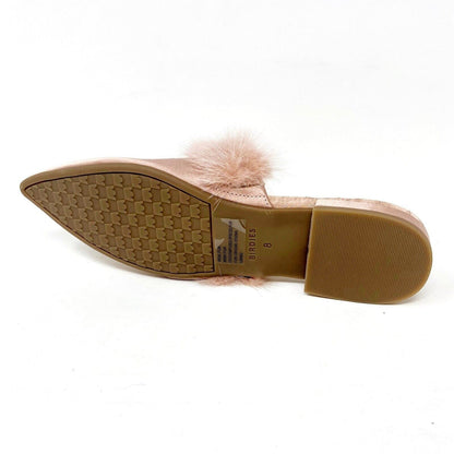 Birdies The Dove French Rose Womens Mink Fur Pointed Toe Slip On Mules
