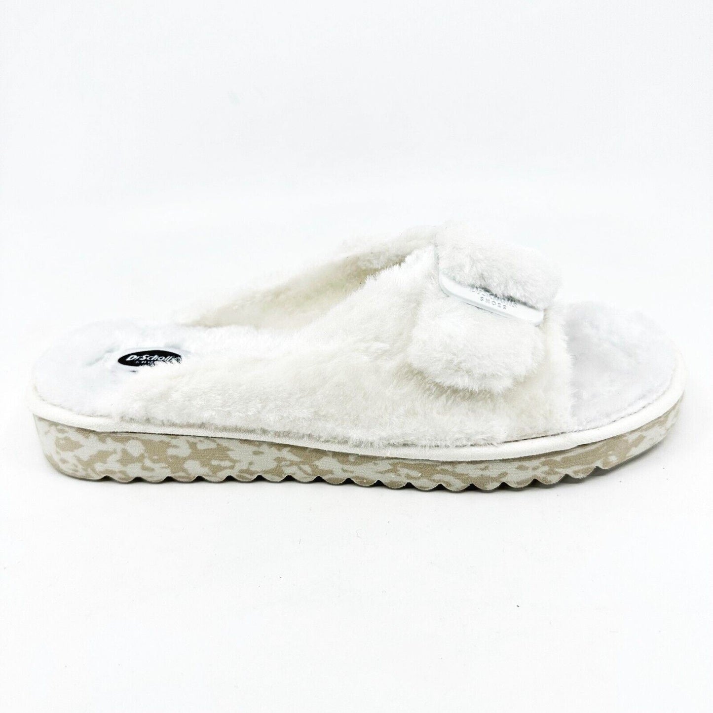 Dr Scholls Staycay OG Tofu White Faux Fur Womens Slippers Slide Sandals