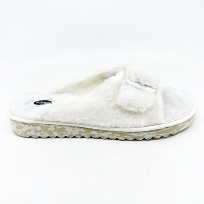 Dr Scholls Staycay OG Tofu White Faux Fur Womens Slippers Slide Sandals