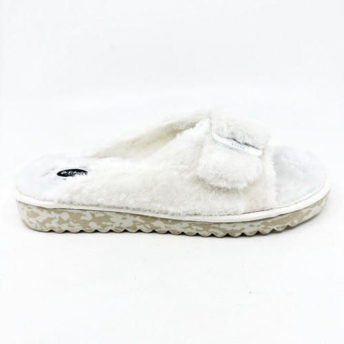 Dr Scholls Staycay OG Tofu White Faux Fur Womens Slippers Slide Sandals