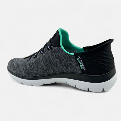 Skechers Summits Dazzling Haze Black Turquoise Womens Wide Slip Ins Sneaker