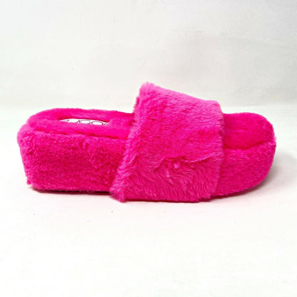 Sugar Wryde Hot Pink Platform Womens Fluffy Slip On Fur Slipper Warm Sandals