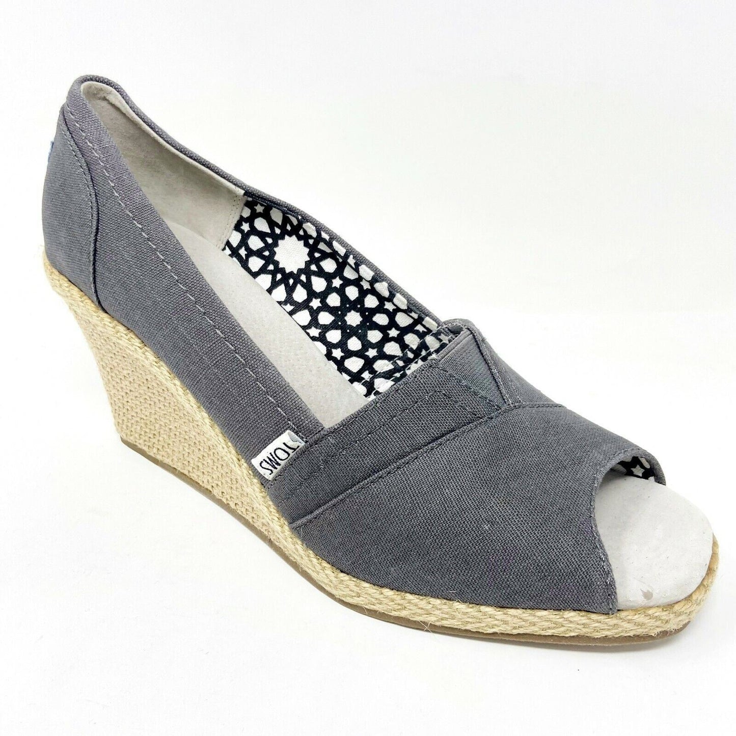 Toms Wedge Ash Canvas Womens Open Toe Heel Casual Booties