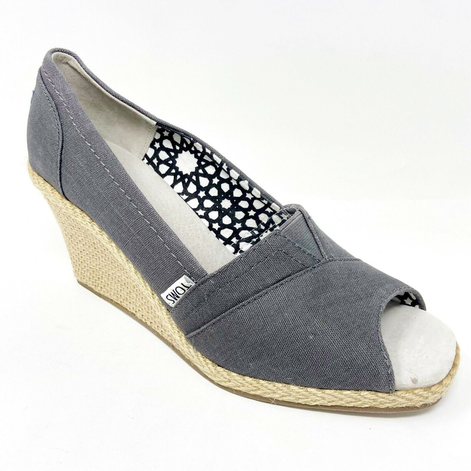 Toms Wedge Ash Canvas Womens Open Toe Heel Casual Booties