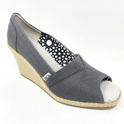 Toms Wedge Ash Canvas Womens Open Toe Heel Casual Booties